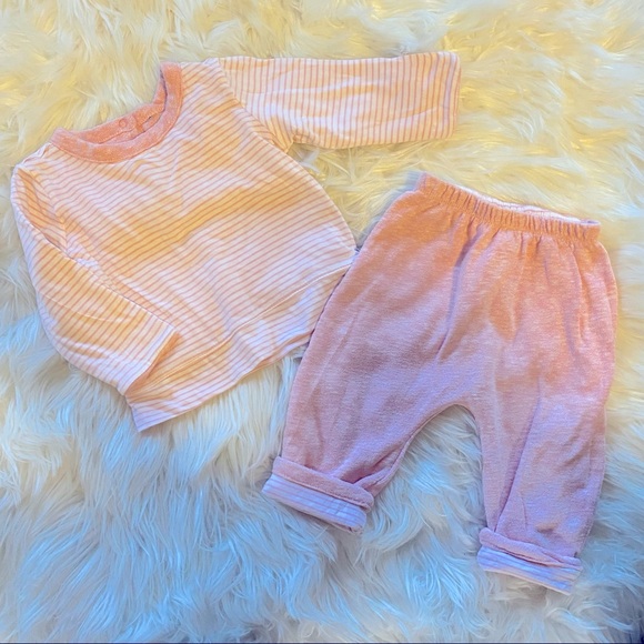 Gap baby girls pink stripped reversible cotton lounge set long sleeve elastic